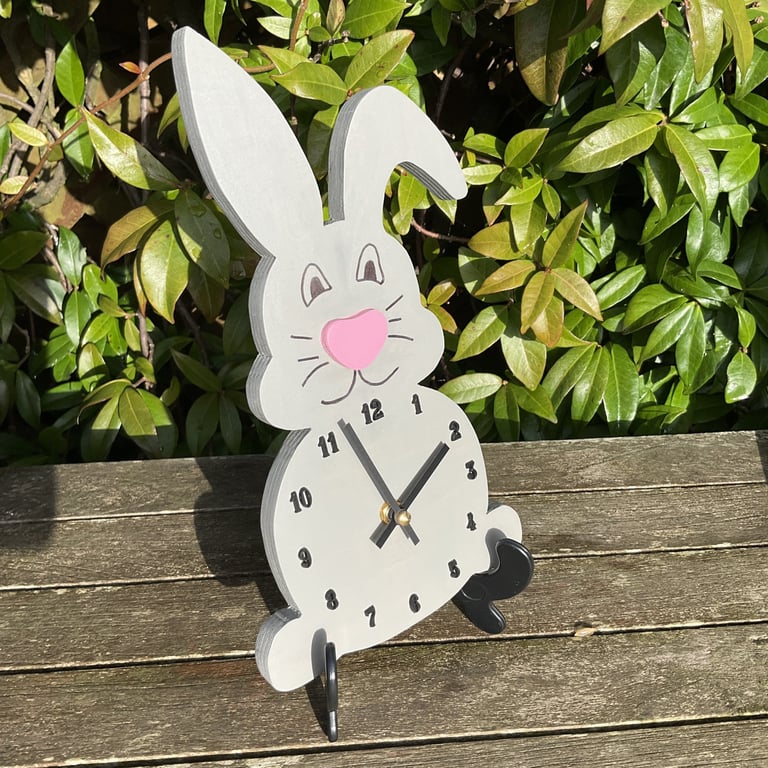 Wooden Grey Rabbit Clock