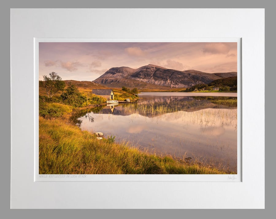Arkle & Loch Stack, Sutherland, Scotland - A3 (50x40cm) Unframed Print