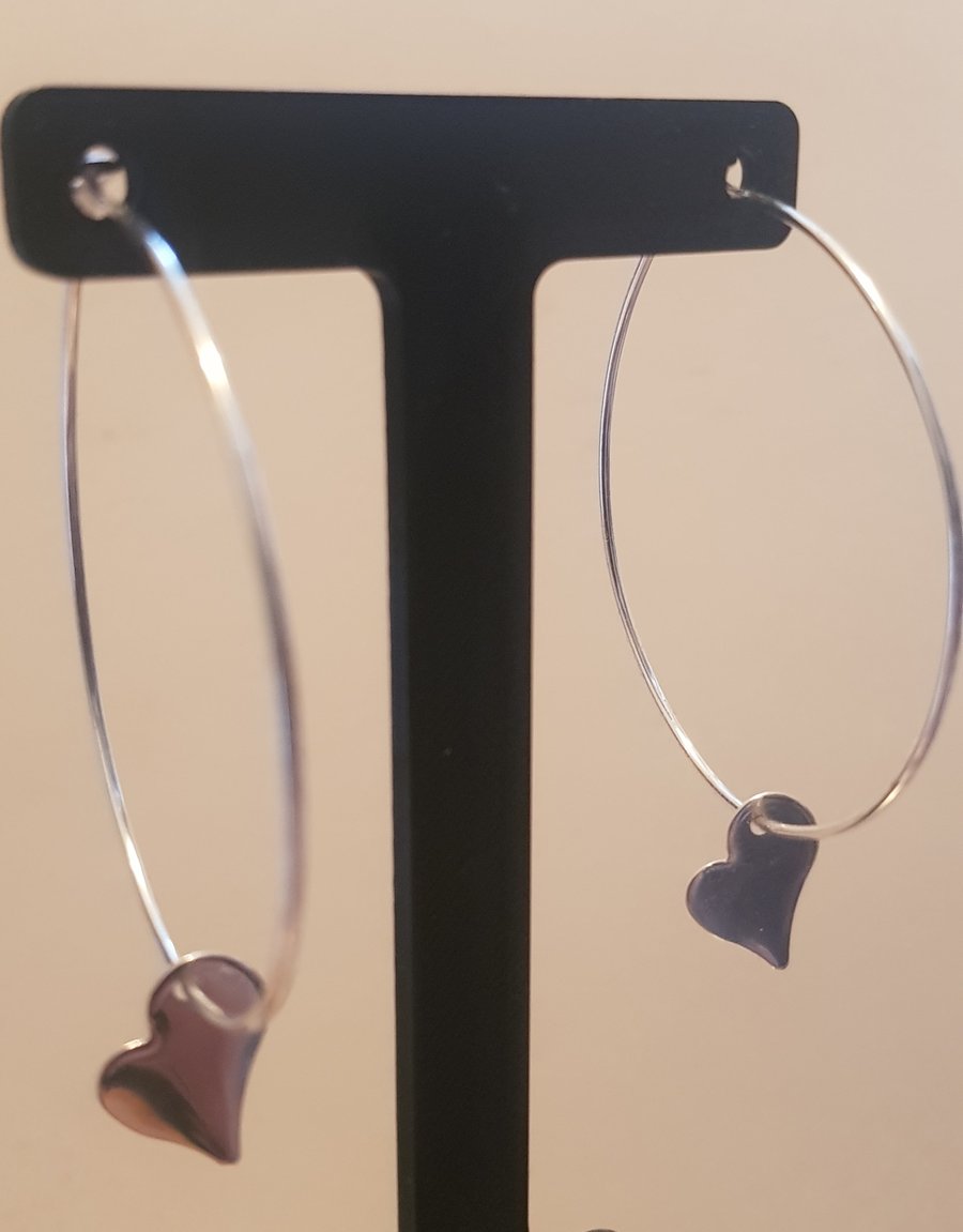 Handmade Sterling Silver Hoop Earrings : with heart, star or other charms.
