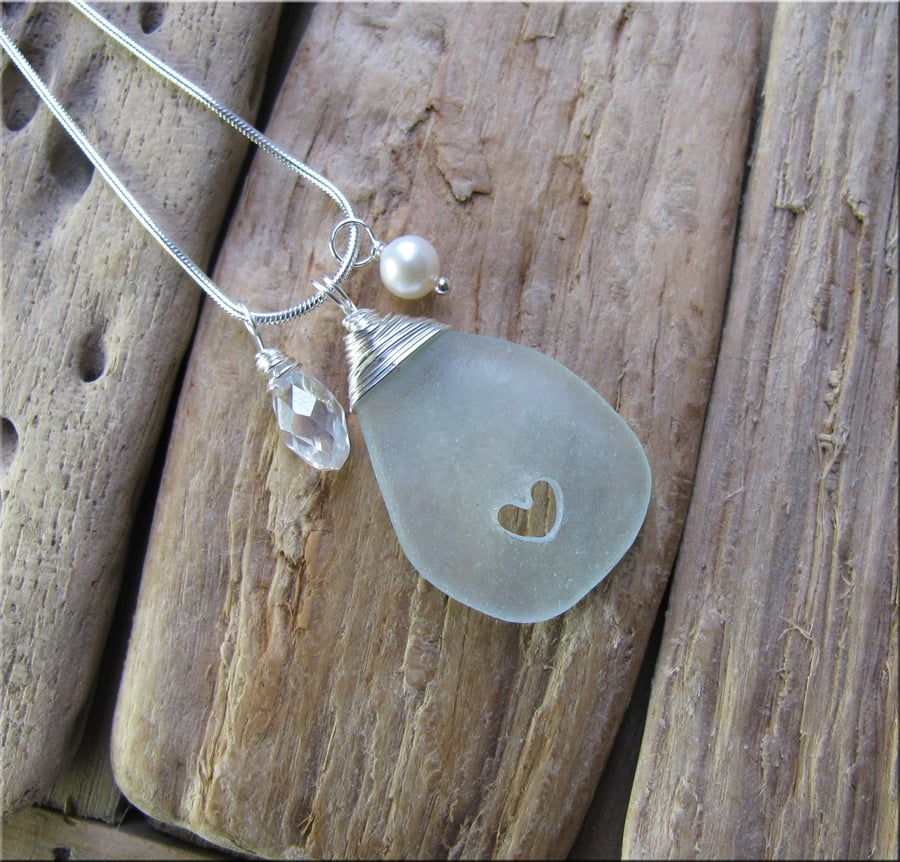 Sea glass heart pendant