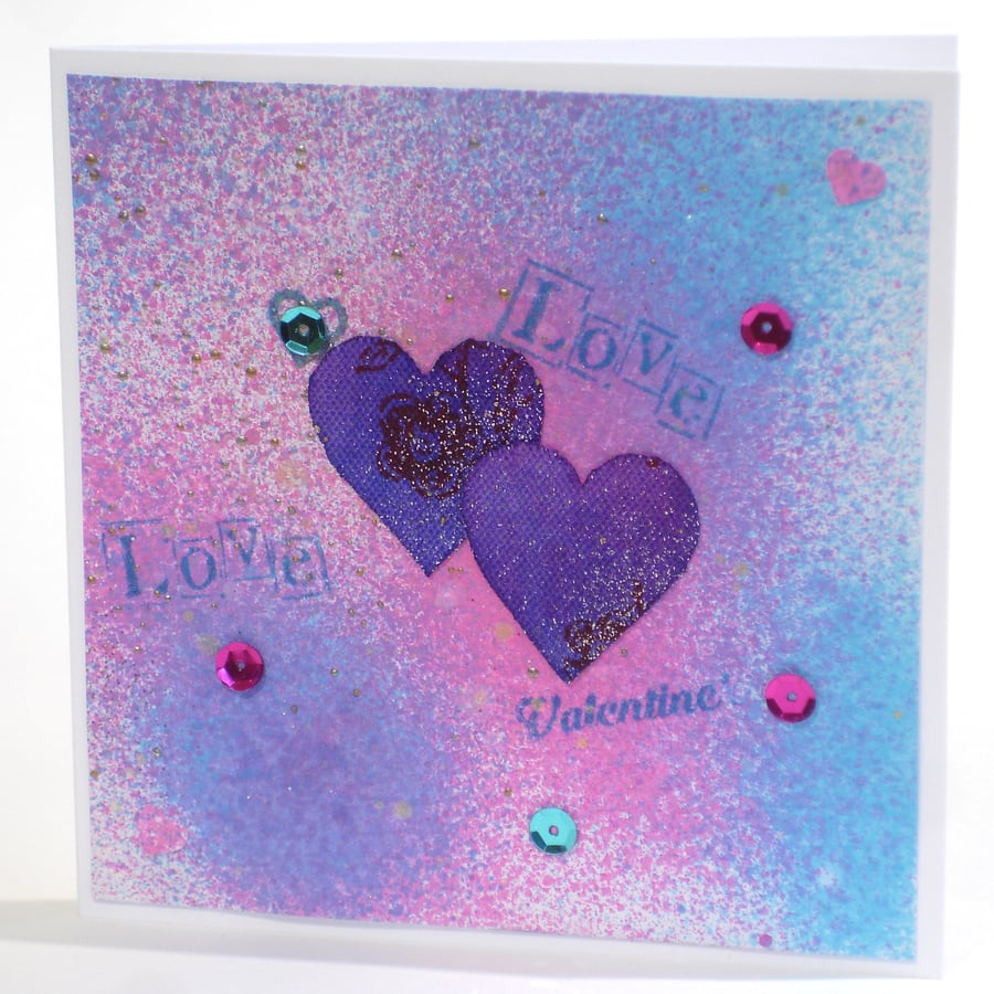 Valentine card with fabric heart design