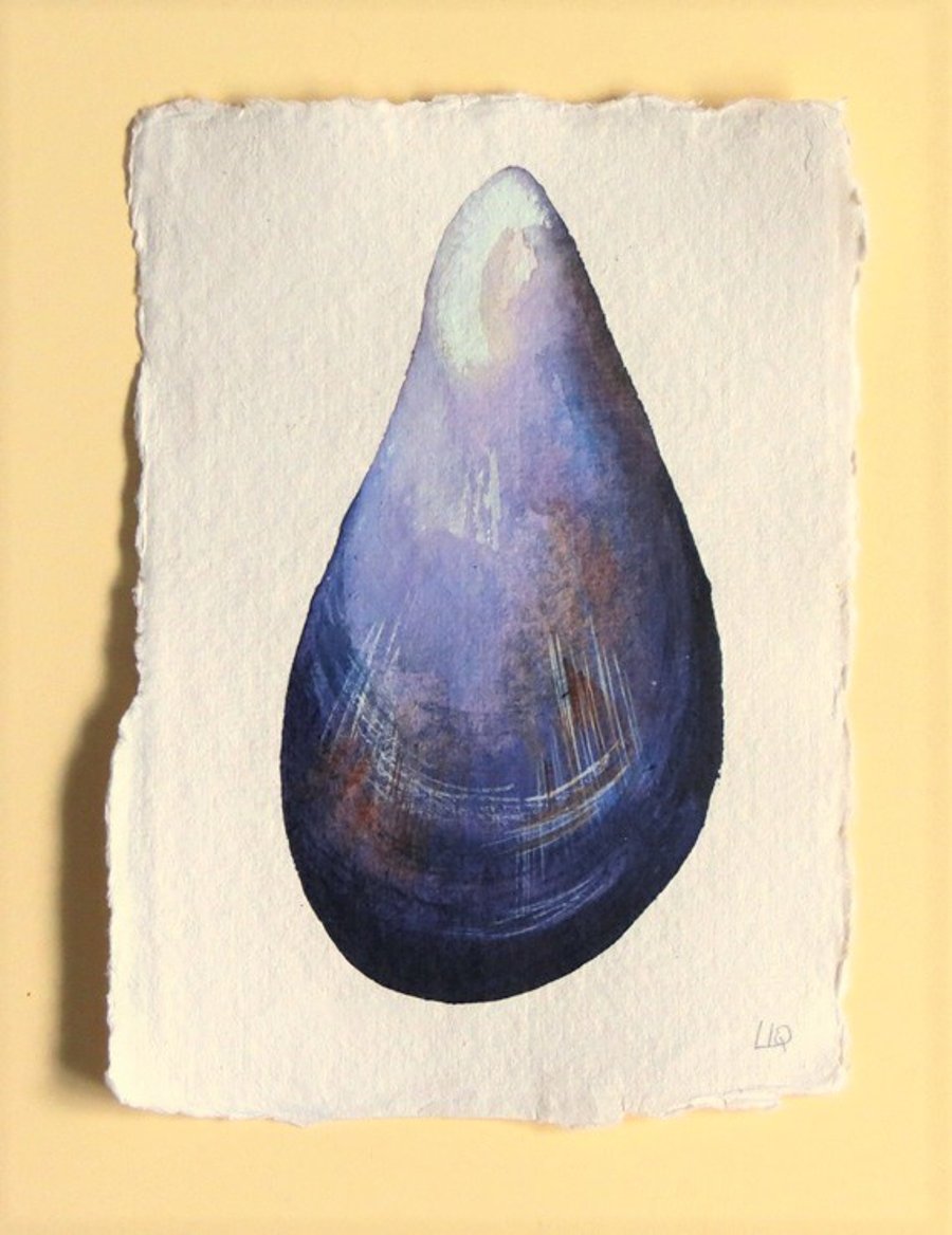 Purple mussel shell watercolour painting original illustration part of a series