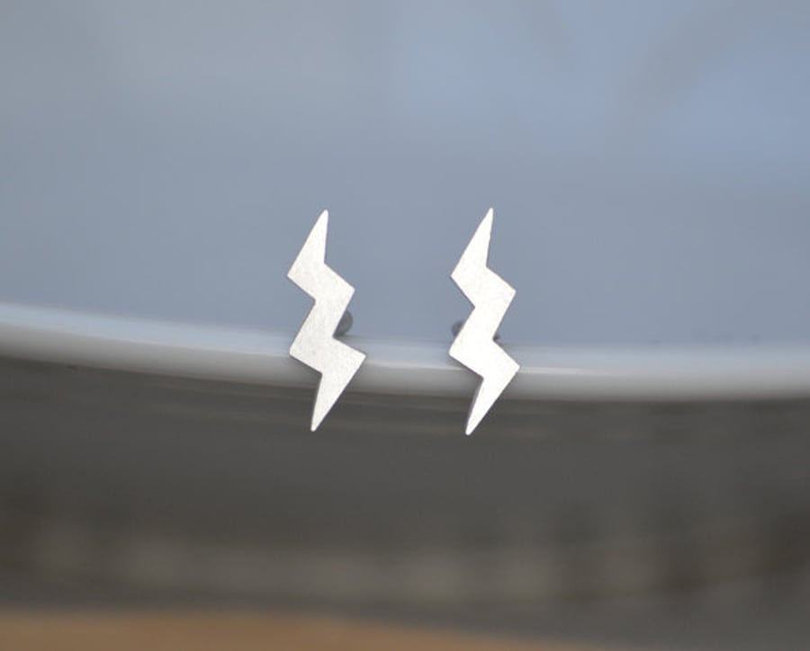 Sterling Silver Lightning Ear Studs