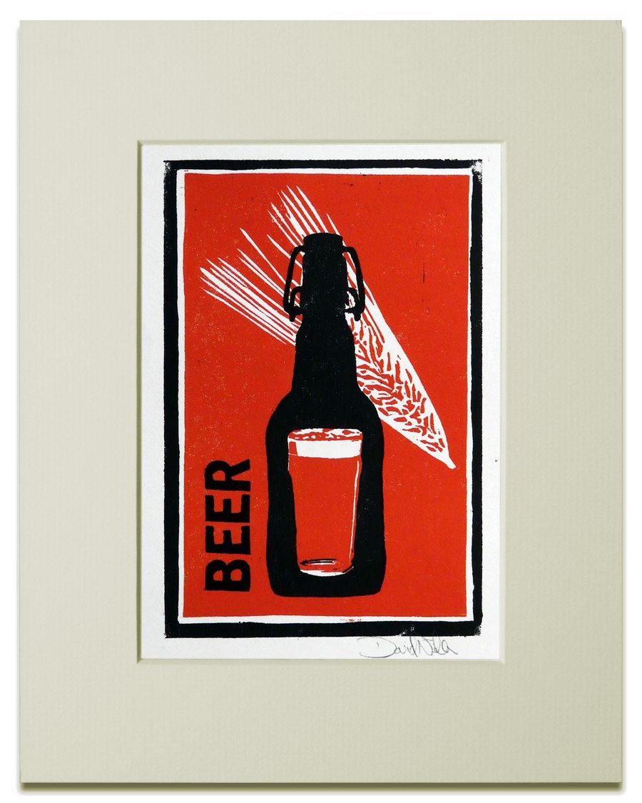 Beer Linocut
