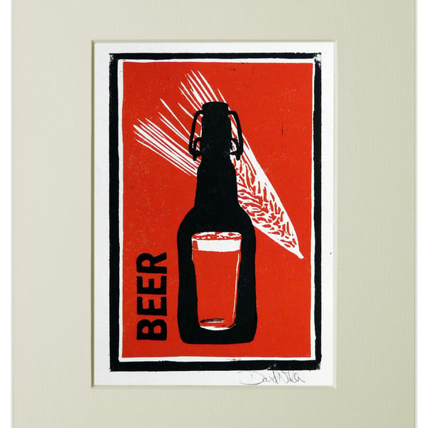 Beer Linocut