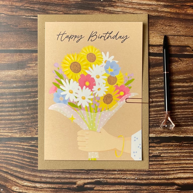 Sunflowers Birthday Card A5- Illustrated Wildflower Bouquet