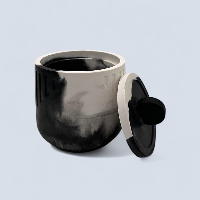 Handmade Black and White Trinket Pot with Lid – Monochrome Jewellery Box