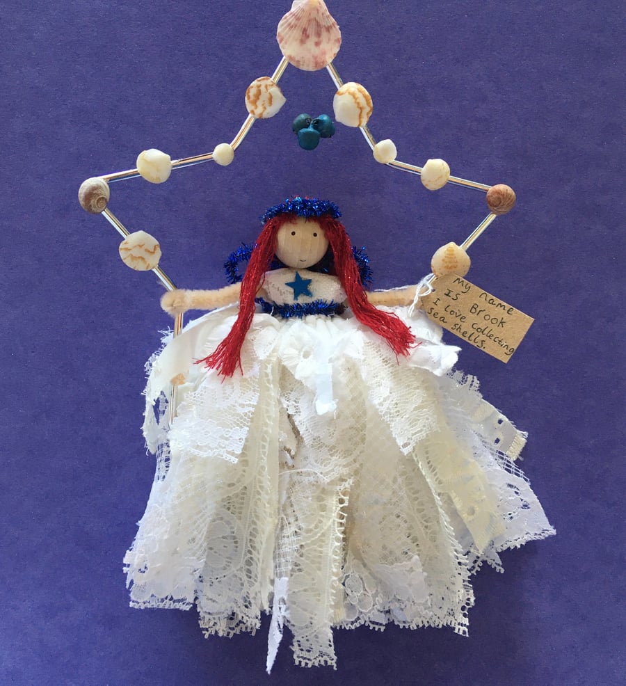 Sea Shell Angel Fairy In A Star Hanging Decoration