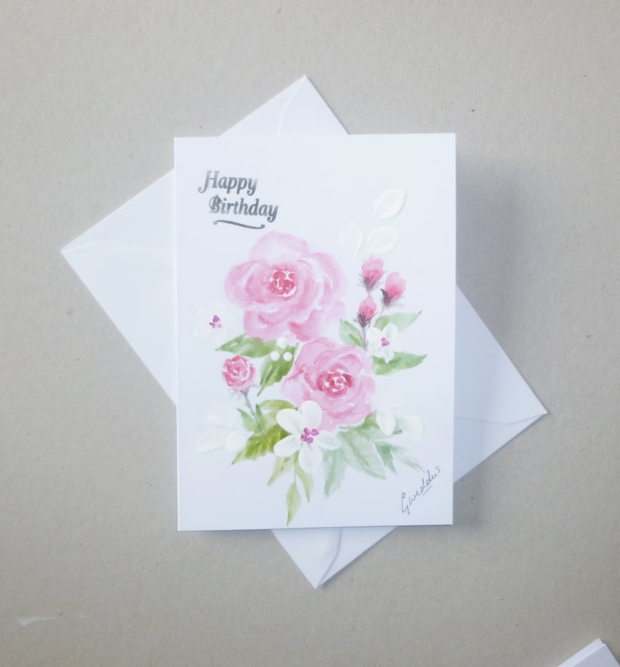 hand painted floral birthday card ( ref FA 313 H2 )