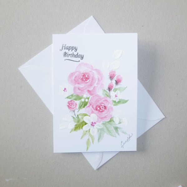 hand painted floral birthday card ( ref FA 313 ... - Folksy
