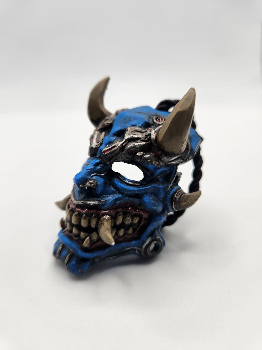 Cyber Samurai Oni Mask Rear View Mirror Charm Hand-Painted 3D Printed Car Access