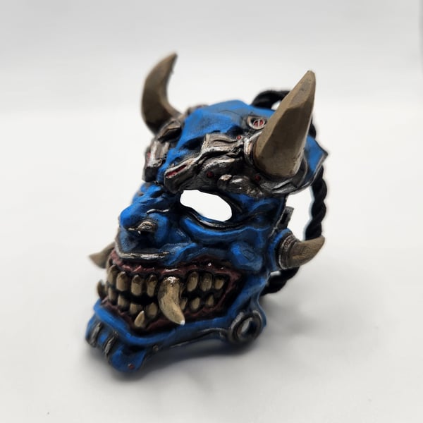 Cyber Samurai Oni Mask Rear View Mirror Charm Hand-Painted 3D Printed Car Access