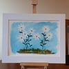 Original Acrylic painting on paper, Seven Daisies mounted ready for framing
