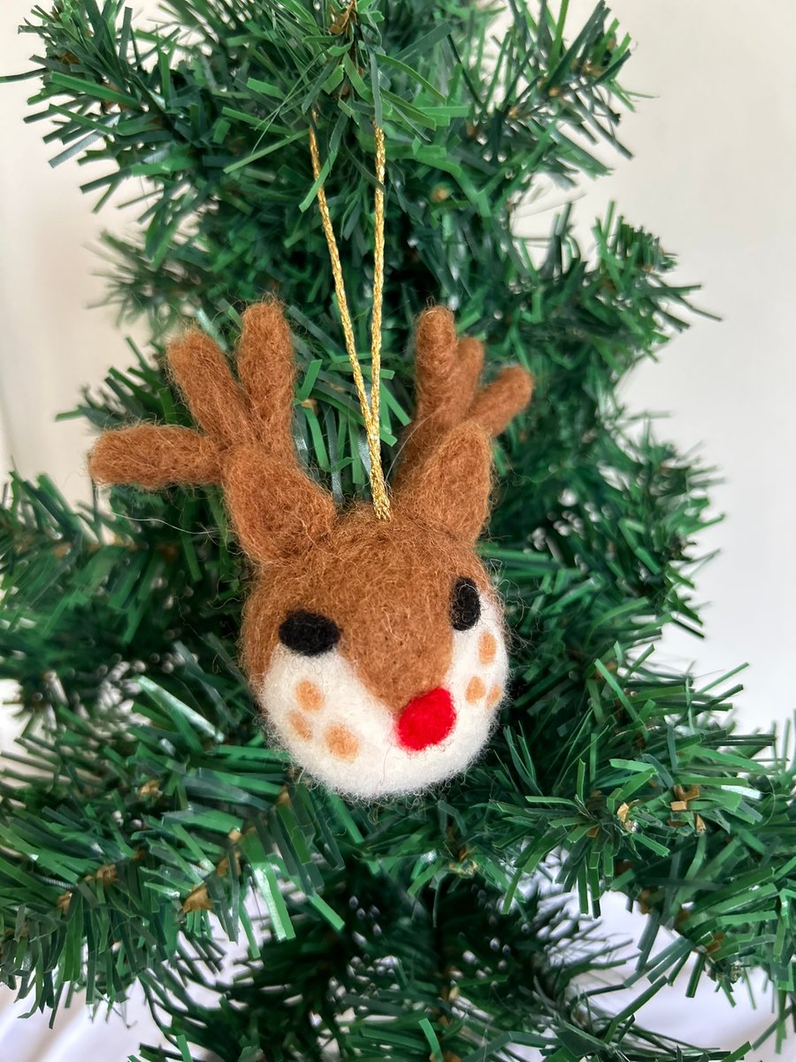 Retro Christmas Reindeer Needle Felted Decoration