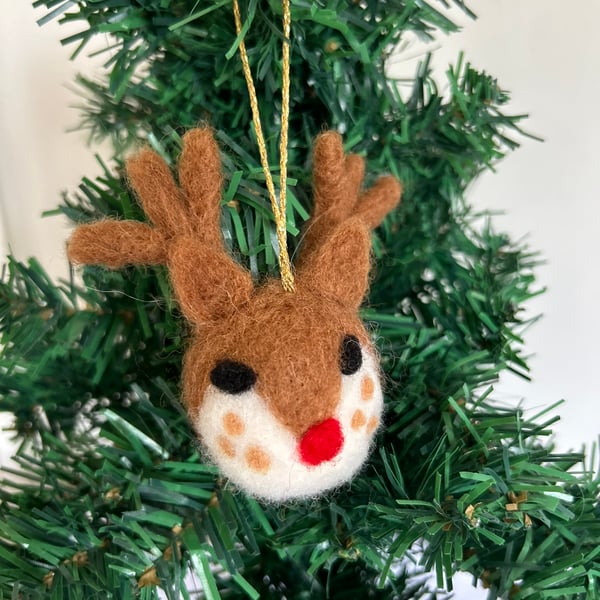 Retro Christmas Reindeer Needle Felted Decoration