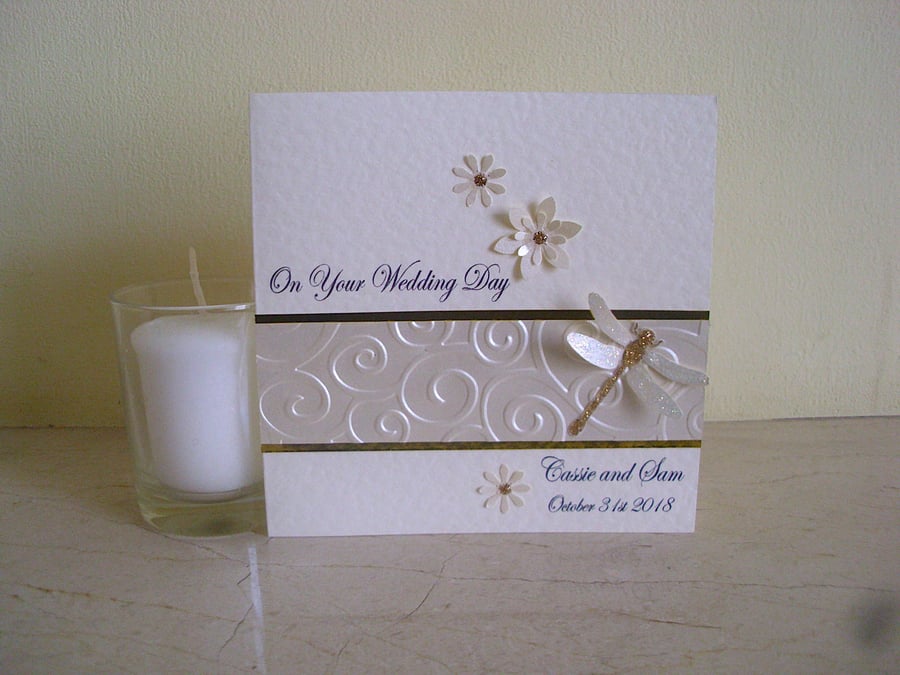 Sparkly Dragonfly Wedding Congratulations Card - Personalised - Marriage