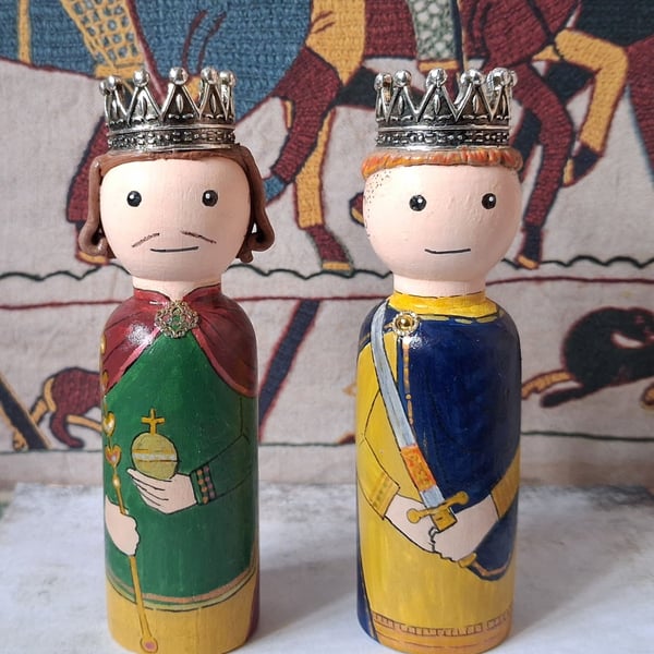William and Harold. Bayeux set of peg dolls. 