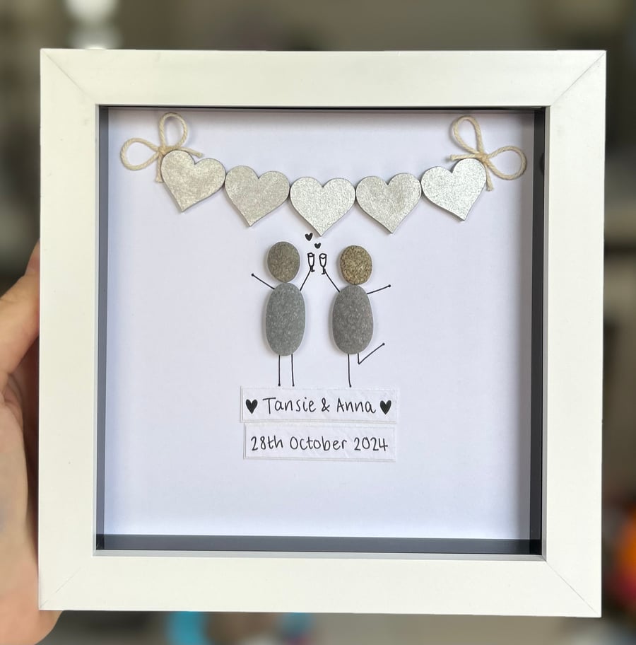 Personalised Wedding Gift, Gift for Couples, Wedding Frame, Pebble art gift