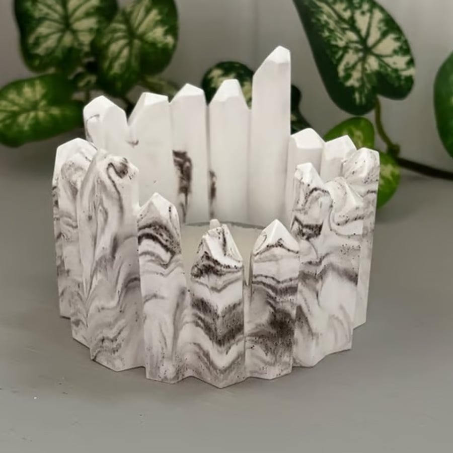 Taupe & White Marbled Crystal Tealight Holder