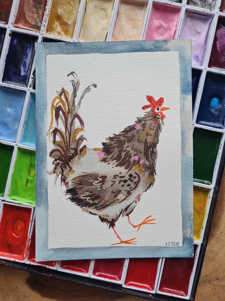 Hand Painted Watercolor Chicken Art Whimsical Animal Home Decor