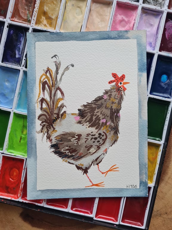Hand Painted Watercolor Chicken Art Whimsical Animal Home Decor