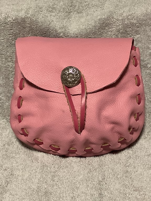 Bubblegum Pink coloured Leather Medieval - Style Pouch - FREE SHIPPING