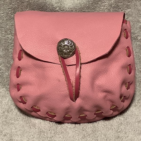 Bubblegum Pink coloured Leather Medieval - Style Pouch - FREE SHIPPING