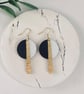 Black and White Geometric Earrings with Gold-Tone Bar Drops