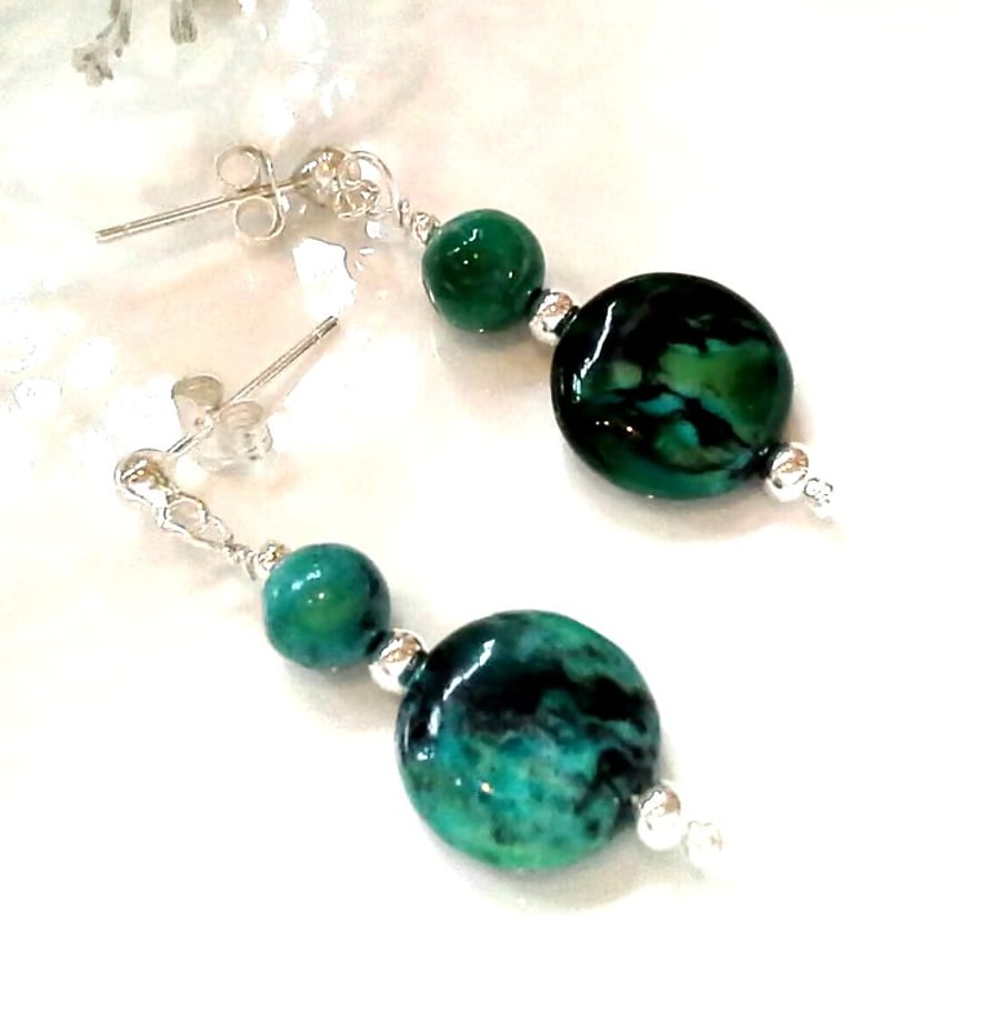 Natural Turquoise Sterling Silver Stud Earrings