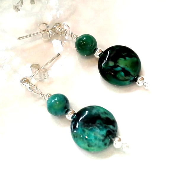 Natural Turquoise Sterling Silver Stud Earrings