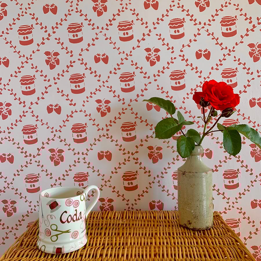 Strawberry Jam Stencil - Reusable Floral Cottage Stencil for Walls & DIY Crafts