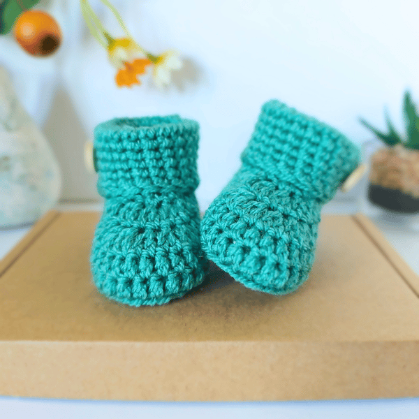 New Baby Gift, Crochet Sage Green Baby Booties Sizes Newborn, 0-3 And 3-6 Months