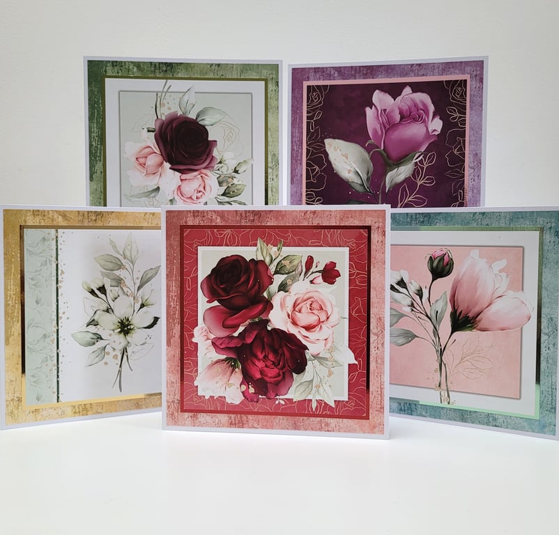 Set of 5 Floral Any Occasion Greeting Cards - All Occasion Greeting Cards Set