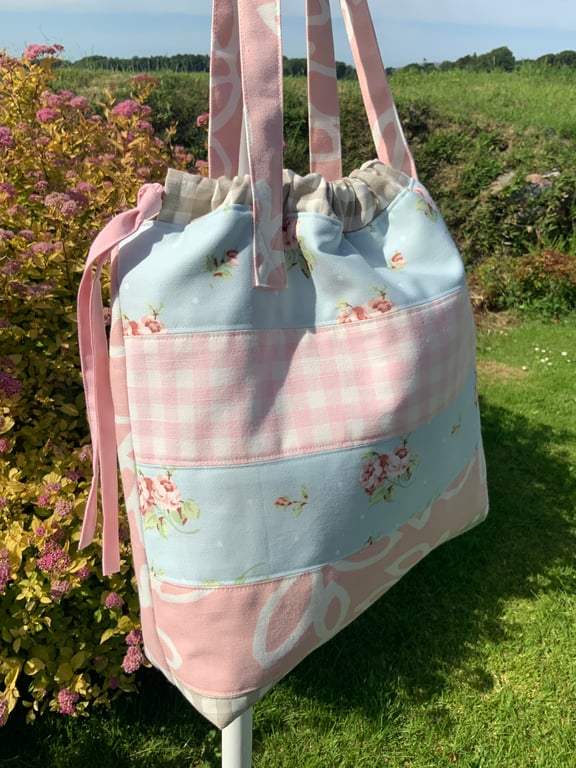 Handmade Fabric Tote Bag, Beach Bag, Handbag, Travel Bag, Work Bag, Floral