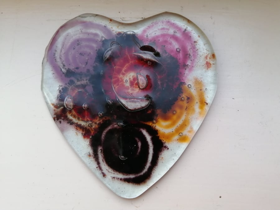 Fused Glass  Hearts and Flowers Coaster