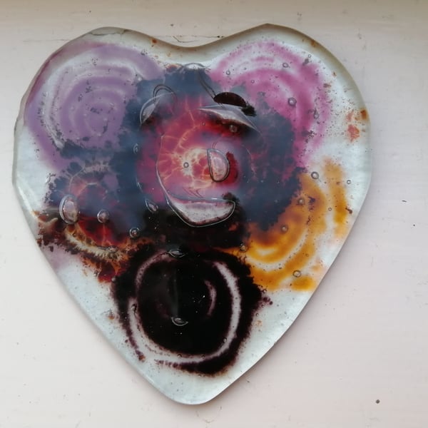 Fused Glass  Hearts and Flowers Coaster