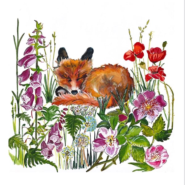 Giclee Art Print 'Charlie Fox Cub In The Flowers