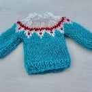 Tiny miniature knit jumper in fine yarn with patterned yoke for the dolls house
