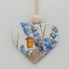 Robin clay heart decoration, hanging decoration, garden bird decoupage 