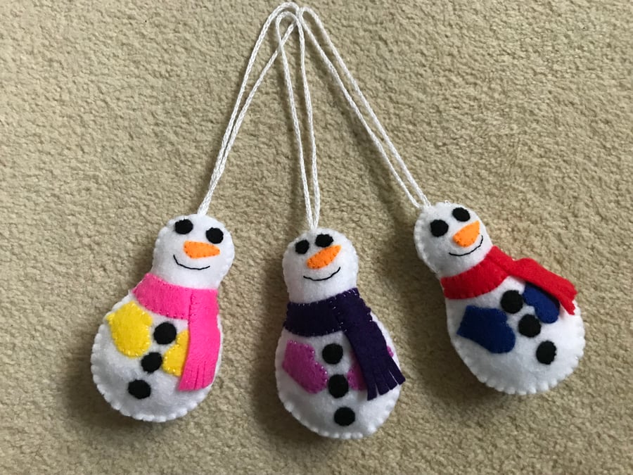 Set of three Felt Snowmen