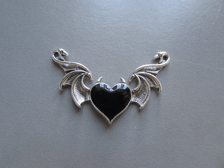 Silver & Black Winged Heart Tibetan Jewellery Charm