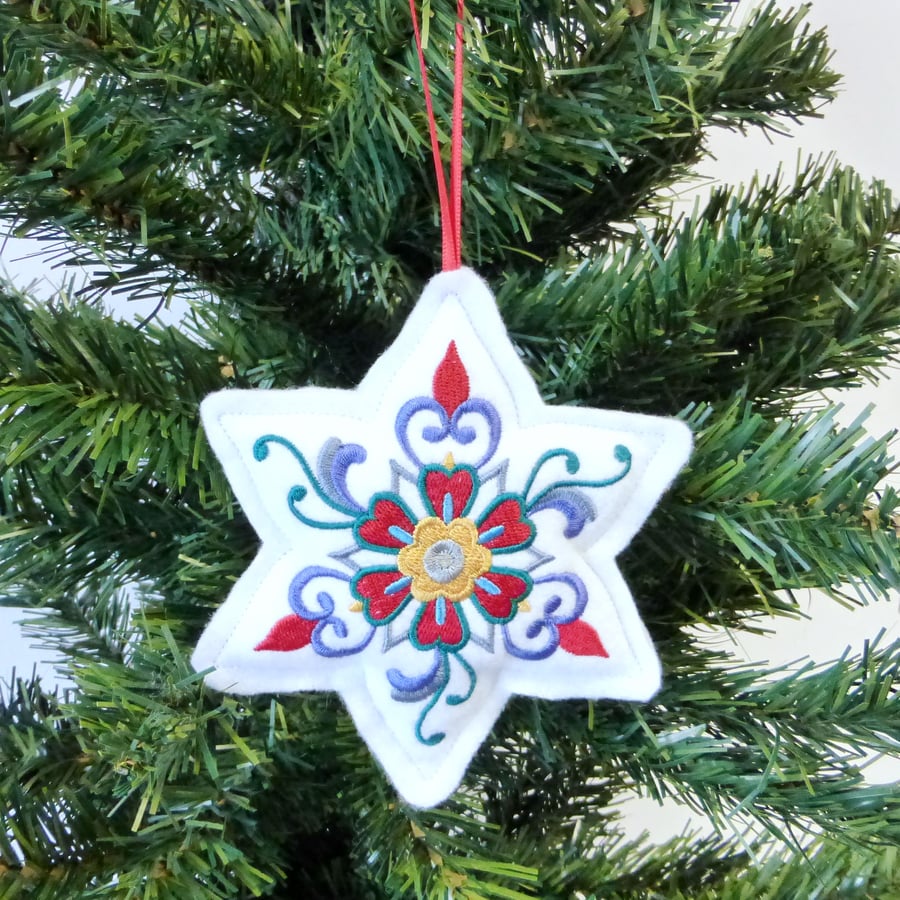 SALE Christmas Star decoration, embroidered
