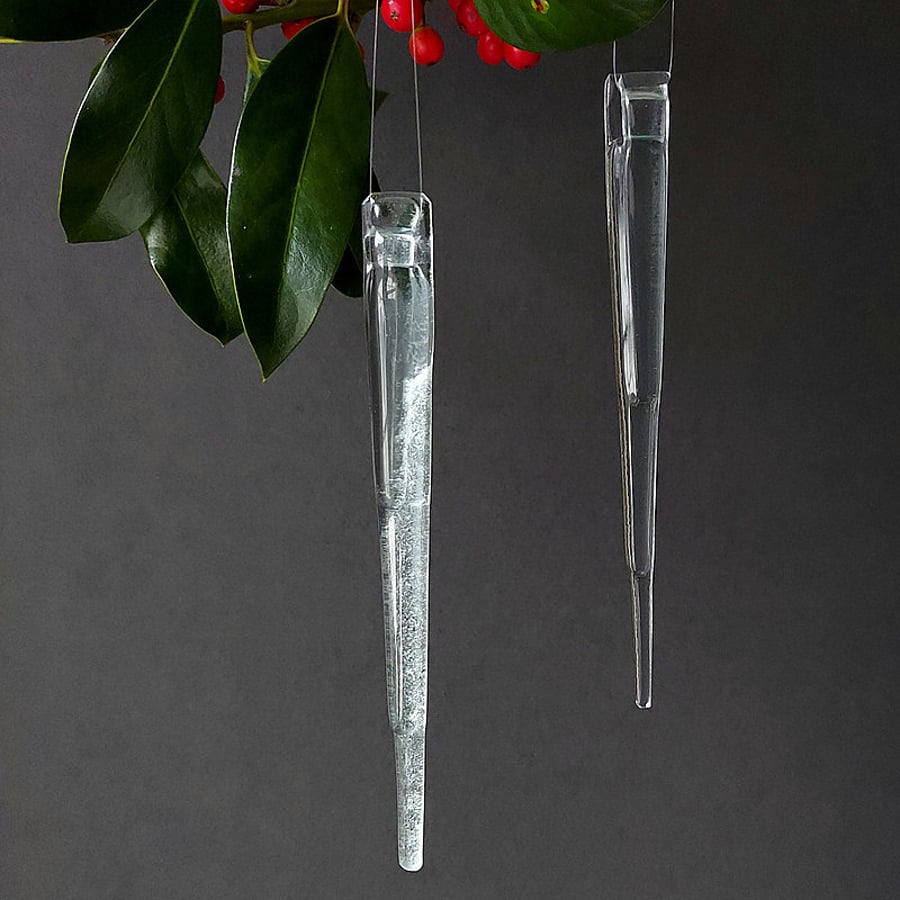 Icicle recycled glass Christmas decoration, set of 2