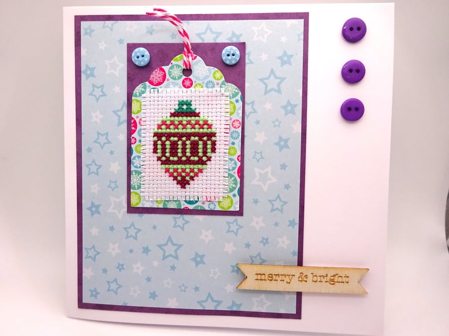 Christmas bauble cross stitch card