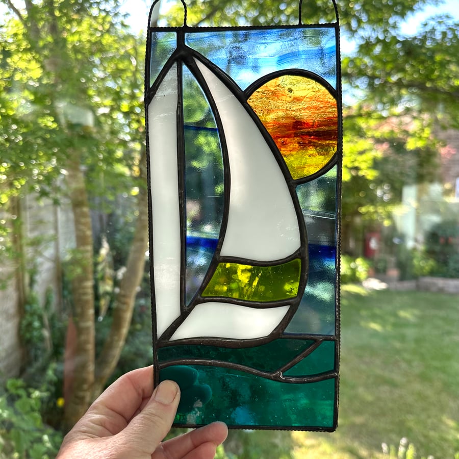Stained Glass Sailing Boat Suncatcher - Sail Boat - Hanging Window Decoration