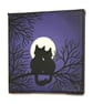 Cat Art - small acrylic painting of a moonlit scene with black cats in s tree - Image 2