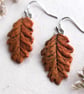 Handmade Ceramic Earrings, Painted Autumn Oak Leaves, Orange and Brown Dangle Le - Image 4