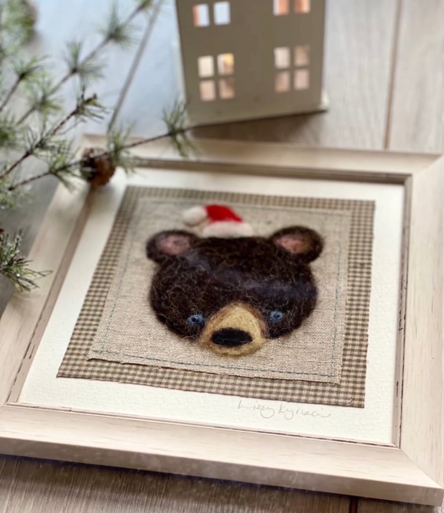 Framed Needle Felt Winter Bear 