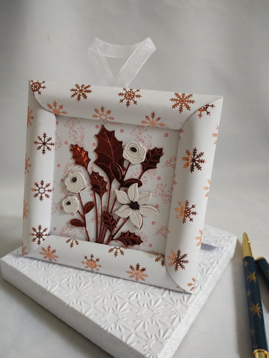 A Winter Bouquet Keepsake Card in tones of Rose Gold, Copper and Pearl White 