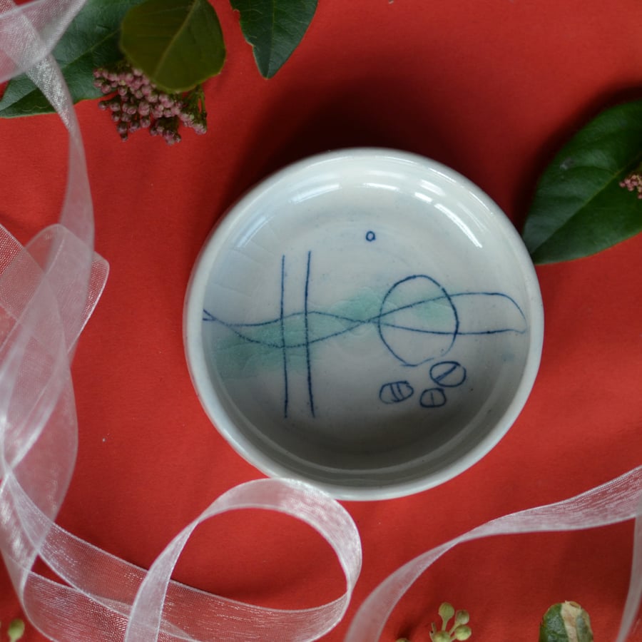 Seascape dip bowl - washes of blue and green glazes